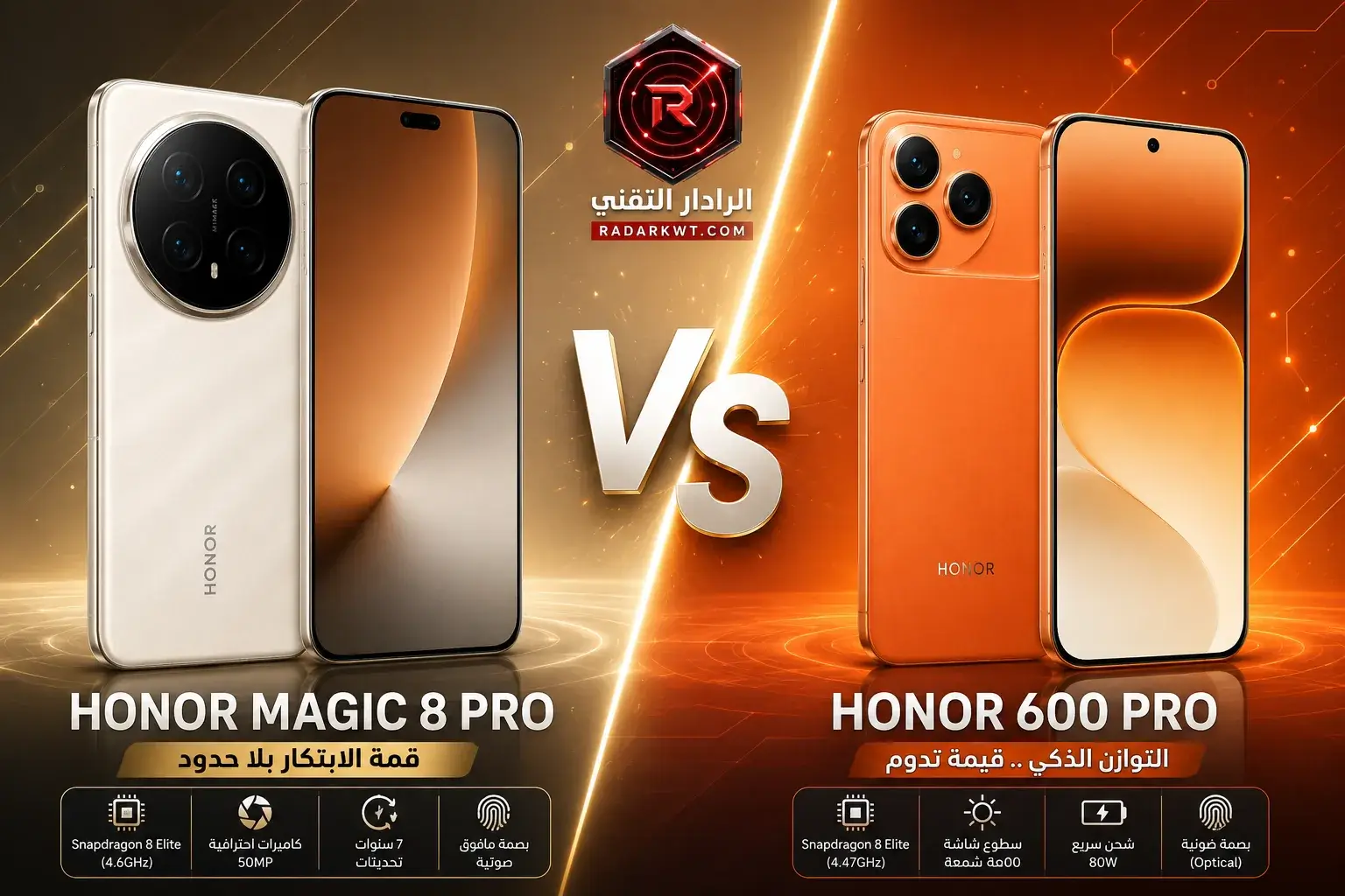 مقارنة بين Honor Magic 8 Pro و Honor 600 Pro من حيث التصميم والأداء والكاميرا في عام 2026.
