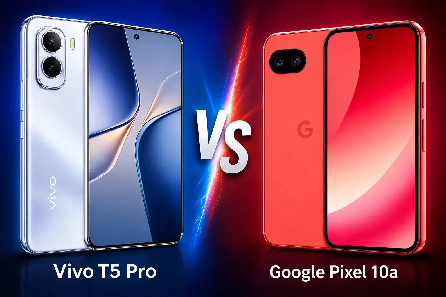 مقارنة بين Vivo T5 Pro وGoogle Pixel 10a من حيث التصميم والأداء والكاميرا والبطارية.
