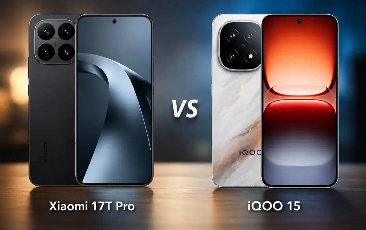 مقارنة Xiaomi 17T Pro و iQOO 15 في صورة مواجهة توضح تصميم الهاتفين